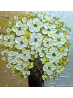 Pintado a mano de pintura al óleo con marco de flores estirada-16 " x 16 "
