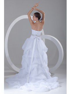 Organza Sweetheart Sweep Train A-line Embroidered Wedding Dress