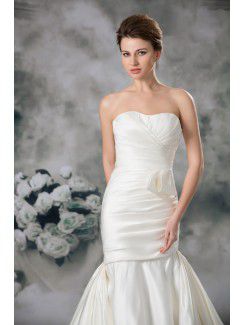 Satin Strapless Chapel Train Sheath Embroidered Wedding Dress