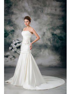 Satin Strapless Chapel Train Sheath Embroidered Wedding Dress