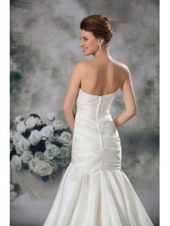 Satin Strapless Chapel Train Sheath Embroidered Wedding Dress