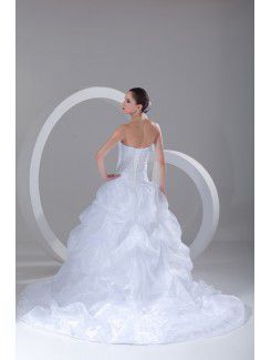 Organza Sweetheart Sweep Train A-line Embroidered Wedding Dress