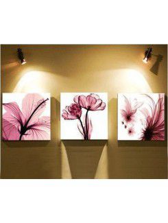 Pintados à mão pintura a óleo da flor com quadro esticado-conjunto de 3