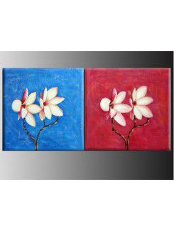 Hand-painted Flower Oil Painting with Stretched Frame-Set of 2