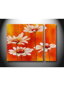 Pintados à mão pintura a óleo da flor com quadro esticado-conjunto de 2