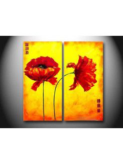 Flower Hand-painted Oil Painting with Stretched Frame-Set of 2