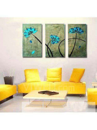 Hand-painted Abstract Oil Painting with Stretched Frame-Set of 3