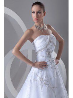 Organza Scoop Chapel Train A-line Embroidered Wedding Dress