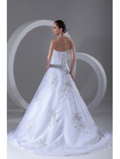 Organza Scoop Chapel Train A-line Embroidered Wedding Dress