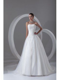 Organza Scoop Sweep Train A-line Wedding Dress