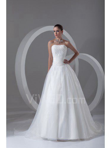 Organza Scoop Sweep Train A-line Wedding Dress