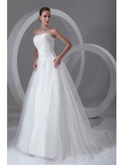 Organza Scoop Sweep Train A-line Wedding Dress