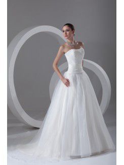 Organza Scoop Sweep Train A-line Wedding Dress