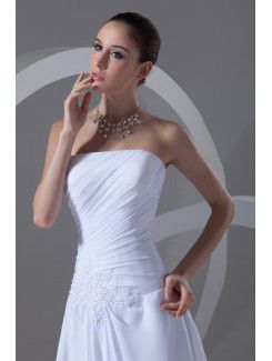 Chiffon Strapless Chapel Train A-line Embroidered Wedding Dress