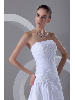 Chiffon Strapless Chapel Train A-line Embroidered Wedding Dress