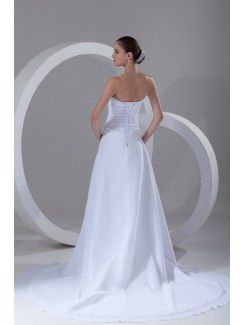 Chiffon Strapless Chapel Train A-line Embroidered Wedding Dress