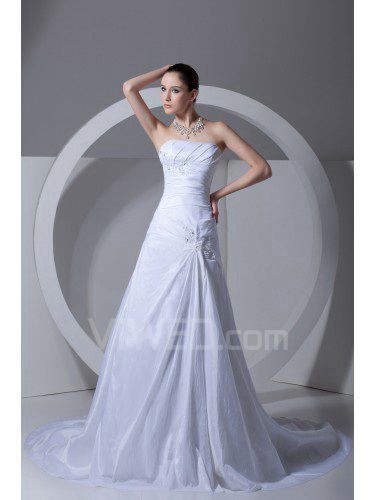 Taffeta Scoop Chapel Train A-line Embroidered Wedding Dress