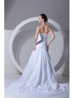 Taffeta Scoop Chapel Train A-line Embroidered Wedding Dress