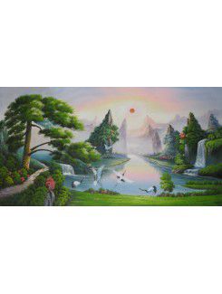 Peinture de paysage peint à la main huile avec cadre étiré-40 " x 24"