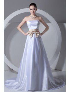 Satin Strapless Sweep Train A-line Sash Wedding Dress