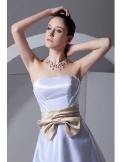 Satin Strapless Sweep Train A-line Sash Wedding Dress