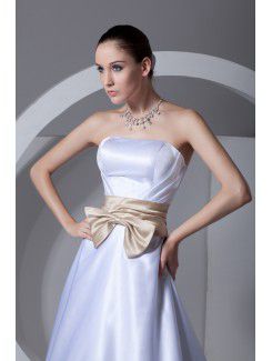 Satin Strapless Sweep Train A-line Sash Wedding Dress