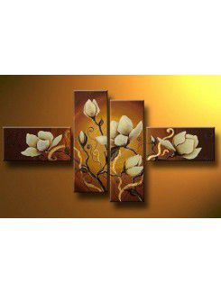 Pintados à mão pintura a óleo da flor com quadro esticado-conjunto de 4