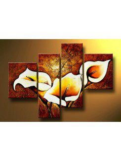 Flower Hand-painted Oil Painting with Stretched Frame-Set of 4