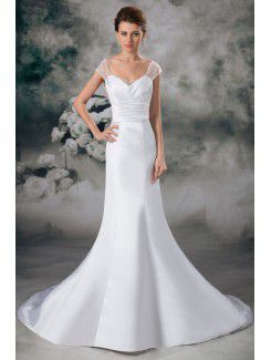 Satin Portrait Sweep Train Sheath Wedding Dress