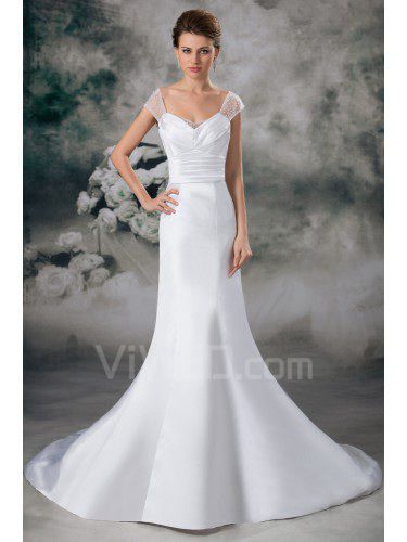 Satin Portrait Sweep Train Sheath Wedding Dress