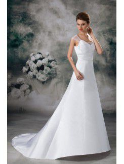 Satin Portrait Sweep Train Sheath Wedding Dress