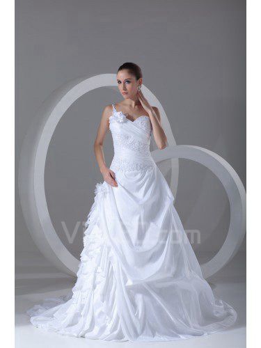 Taffeta Sweetheart Sweep Train A-line Hand-made Flowers Wedding Dress