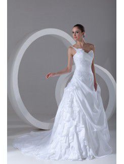 Taffeta Sweetheart Sweep Train A-line Hand-made Flowers Wedding Dress