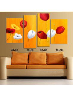 Hand-painted Flower Oil Painting with Stretched Frame-Set of 4