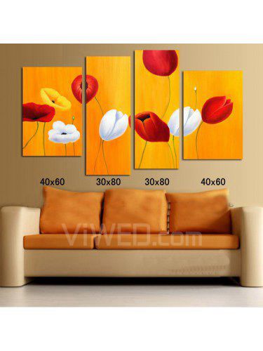 Hand-painted Flower Oil Painting with Stretched Frame-Set of 4