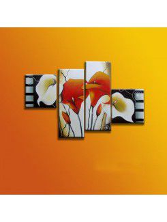 Hand-painted Flower Oil Painting with Stretched Frame-Set of 4