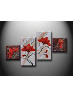 Hand-painted Flower Oil Painting with Stretched Frame-Set of 4