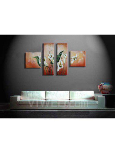 Flower Hand-painted Oil Painting with Stretched Frame-Set of 4