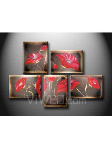 Hand-painted Abstract Oil Painting with Stretched Frame-Set of 5