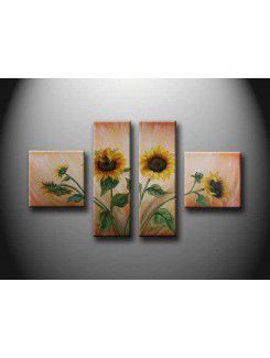 Hand-painted Flower Oil Painting with Stretched Frame-Set of 4