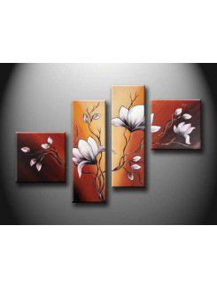 Hand-painted Flower Oil Painting with Stretched Frame-Set of 4