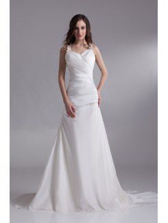 Spalline in raso cappella treno a-line abito da sposa