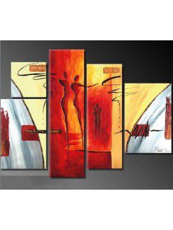 Hand-painted Abstract Oil Painting with Stretched Frame-Set of 5