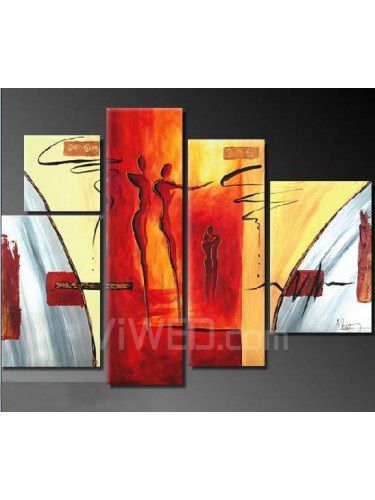 Hand-painted Abstract Oil Painting with Stretched Frame-Set of 5