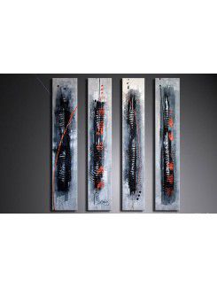 Hand-painted Abstract Oil Painting with Stretched Frame-Set of 4