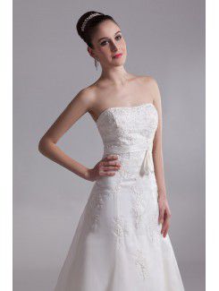 Organza Strapless Chapel Train A-line Embroidered Wedding Dress