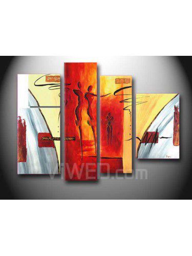 Abstract Hand-painted Oil Painting with Stretched Frame-Set of 4