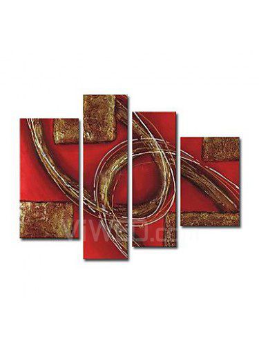 Hand-painted Abstract Oil Painting with Stretched Frame-Set of 4