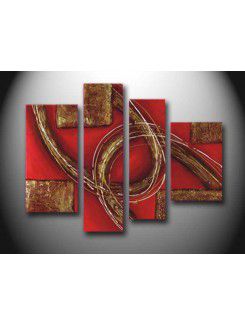 Hand-painted Abstract Oil Painting with Stretched Frame-Set of 4