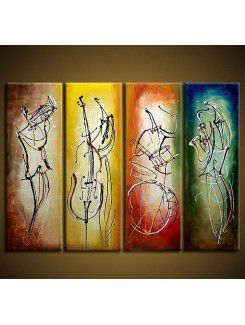 Hand-painted Abstract Oil Painting with Stretched Frame-Set of 4